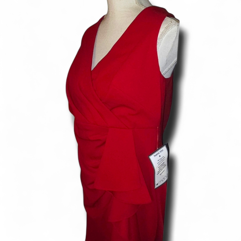 BETSY ADAMS Candace" Long V- Neck Hi Low Cascade Dress - Picture 4 of 7